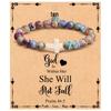 Emperor Stone Pink Zebra Beaded Bracelet with Cross Charm