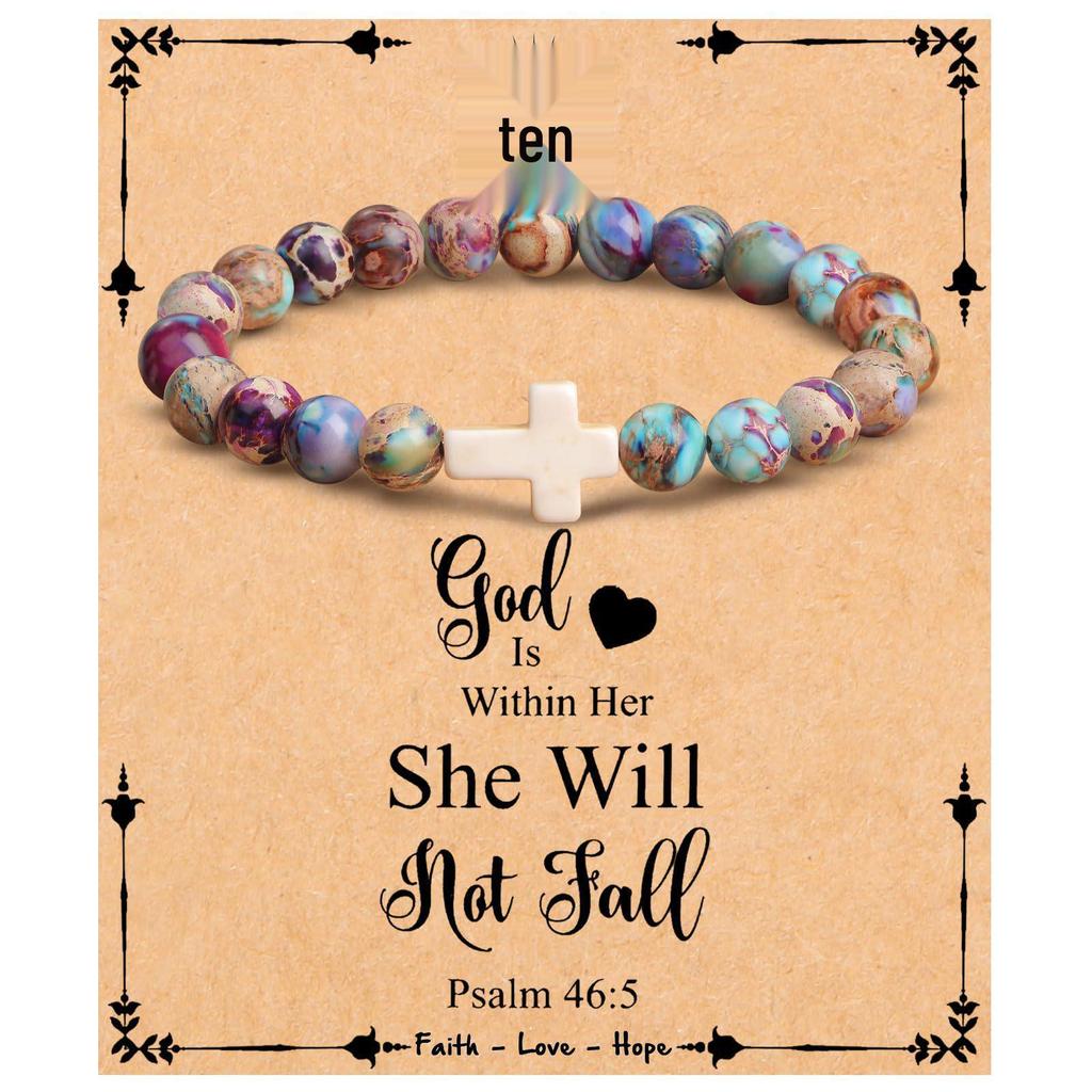 Emperor Stone Pink Zebra Beaded Bracelet with Cross Charm