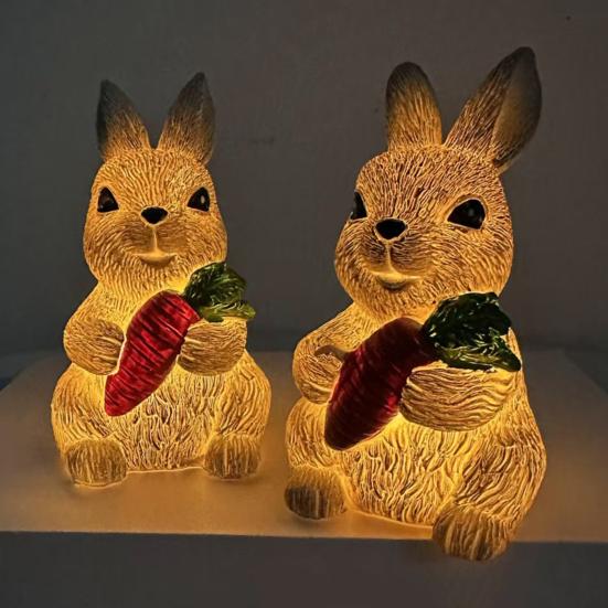 Resin Bunny Figurine Light Up Bunny Holding Carrot Statue Easter Rabbit Sculpture for Spring Farmhouse Home Table Decor