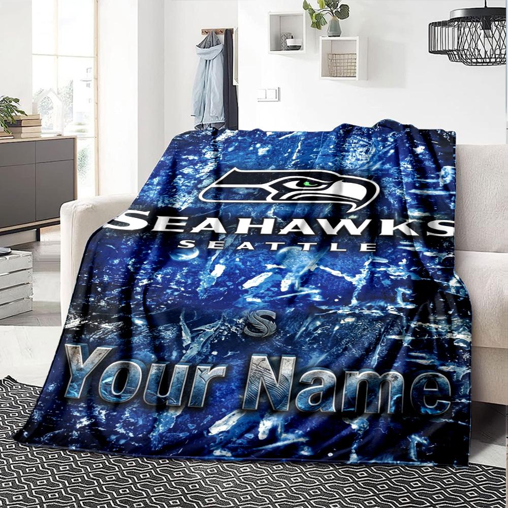 Name Custom Seattle Seahawks Logo Print Flannel Blanket High Quality Warm Comfortable Cover for All Seasons Perfect for Gifts Home Decor