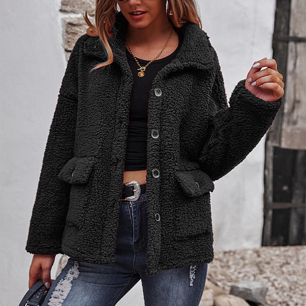 Fashion Women Color Thick Coat Casual Warm Sweater Sweater With Pockets