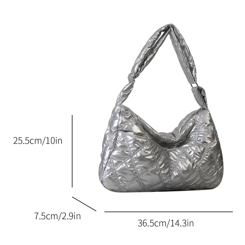 

Women Soft Nylon Side Bags Puffy Tote Bag with Adjustable Strap Large Capacity Lady Shoulder Crossbody Bags for Daily Office Use срібний