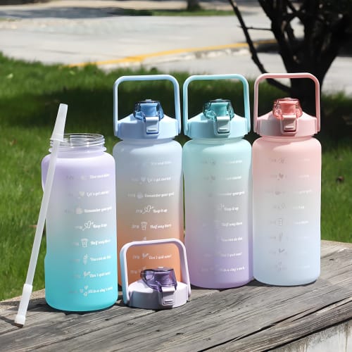 MYEEDA 2-Liter Water Bottle, Made of Food-Contact-Safe Resin, with Marking, BPA-Free, for Direct Drinking, Stylish, Motivational Water Bottle, Large C