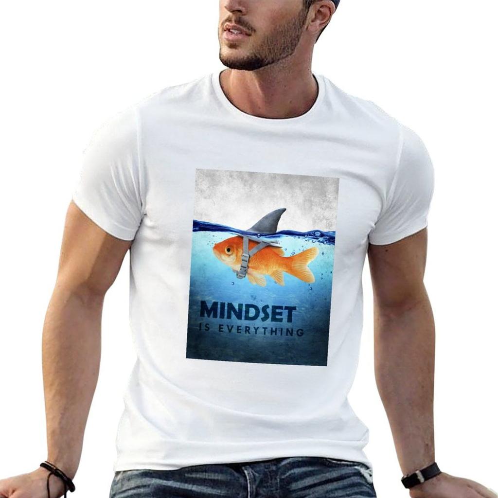 Mindset ist alles Fisch und Hai Illustration Motivation T-Shirt Anime T-Shirts Oversize T-Shirt Für Unisex T-Shirt