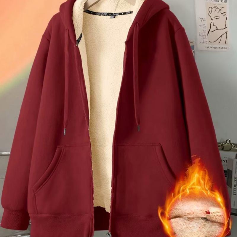 Spring and Autumn Lamb Fleece Jacket Men's Plus Velvet Men's Sweater Black Jacket Youth Hooded Jacket