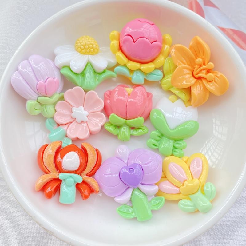 10Pcs New Cute Cartoon Flower Series Flat Back Resin Scrapbooking DIY Jewelry Hairpin Craft Decoration Accessorie