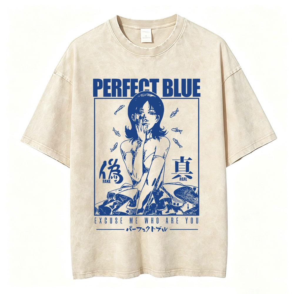 Vintage Washed Anime Perfect Blue Mima Kirigoe TShirts Mens Women Clothing Fashion Harajuku Oversized Short Sleeve T Shirts