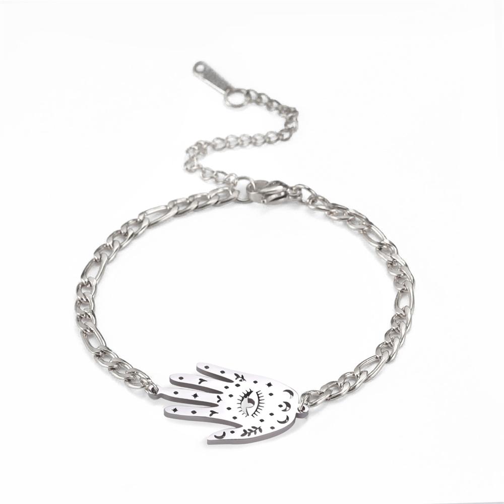 Náramek s přívěskem Hamsa Ruka Fatimy Nerezová ocel Amulet Náramky se zlým okem pro ženy Muže Šperky pro štěstí a ochranu