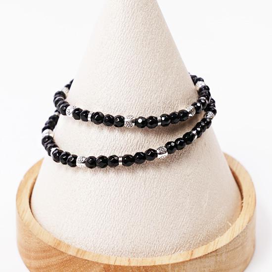 Jbans Classic East Black Slim Cut Agate Gemstone Bracelet (C2001-Ac583_Bk)