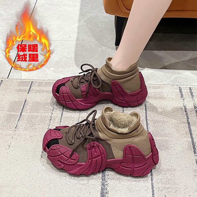 Winter velvet cotton shoes socks shoes 22 new casual shoes platform octopus sports shoes large size 35