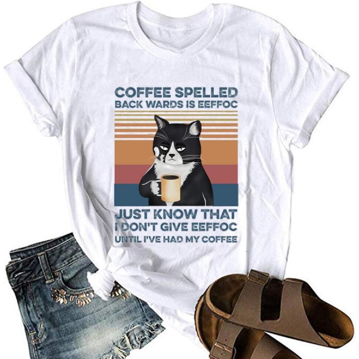 Noffish Women Coffee Spelled Backwards is Eeffoc T-Shirt Funny Coffee Lover Shirt S