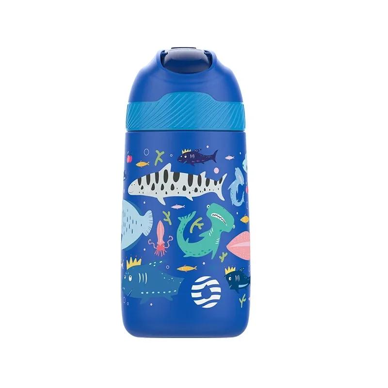 350ML Thermo Cup for Children Cartoon animals Pattern Water bottle Stainless Steel Vacuum Flacks With Healthy Straw Travel Cups
