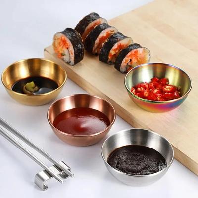6 Pezzi Piatto Rotondo in Acciaio Inossidabile per Salsa per sala BBQ Hot Pot Ciotola per Intingere Piattino Contenitore Condimento Piatto per Salse Gadget da Cucina