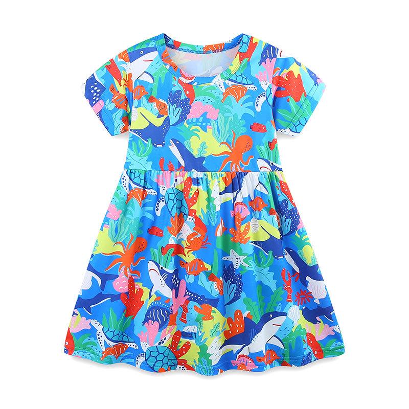 Summer Girls' Short-Sleeve Dress, European & American Style, Round Neck Princess Fashion.