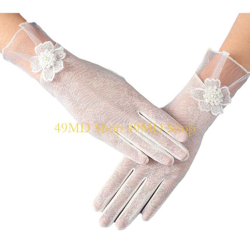 

49MD Elegant Women Ultra-Thin Wrist Length Summer Driving Cycling Sunscreen Gloves Female Anti-UV Elasticity Lace Mesh Gloves белый