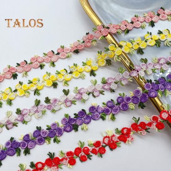 15 Yards Flower Lace Trim Ribbon Polyester Embroidered Lace Applique Strip Flower Lace Ribbon Sewing Fabric for DIY Crafts Wedding Decorations