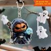 Car Mirror Hanging Accessories Spooky Pumpkin Man 2D Acrylic Rear View Mirror Pendant Flat Auto Interior Halloween Decoration for Car Backpack