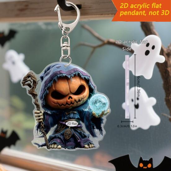 Car Mirror Hanging Accessories Spooky Pumpkin Man 2D Acrylic Rear View Mirror Pendant Flat Auto Interior Halloween Decoration for Car Backpack