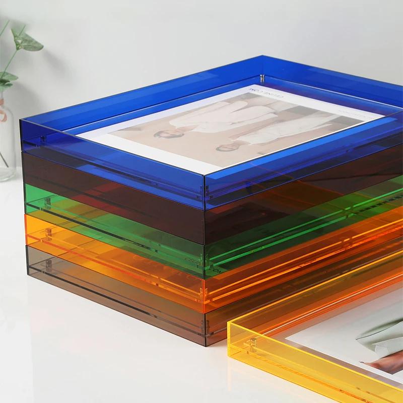 Acrylic Photo Frame Box Transparent Photocard Holder Interior Frame Picture Display Stand Office Home Desktop Wall Decoration