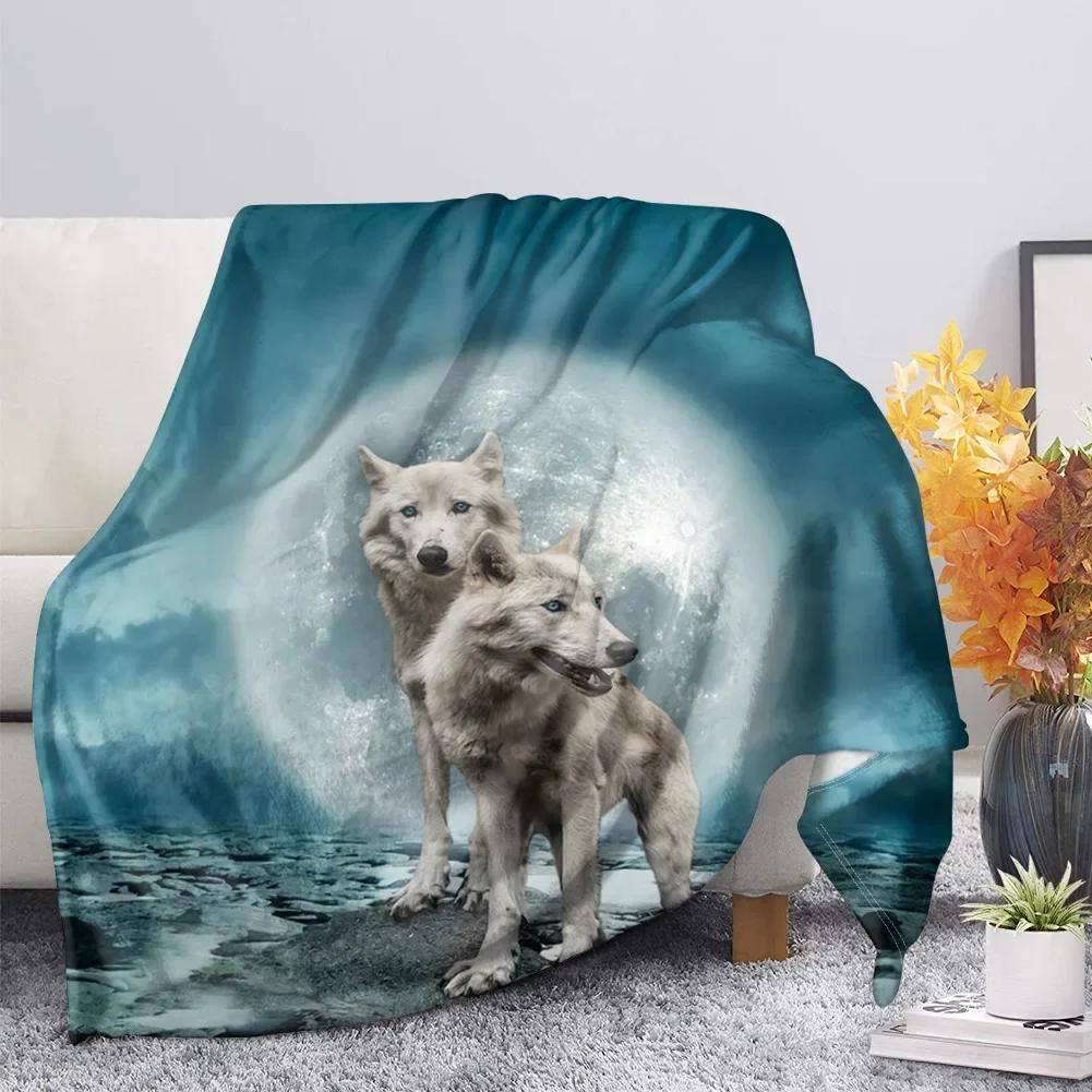 Print  Wolf Pattern King Queen Size All Super Soft Lightweight Blanket for Bed SofaWarm