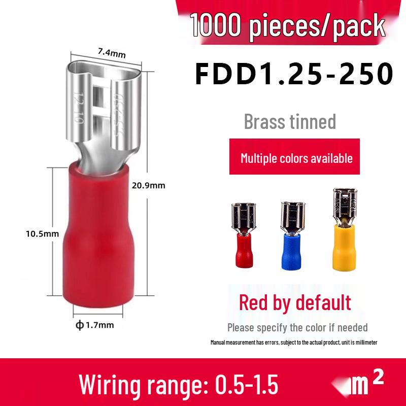 Brass Cold-Pressed FDD Female Pre-Insulated Terminal Insert Spring Wiring Connector with Copper Lugs