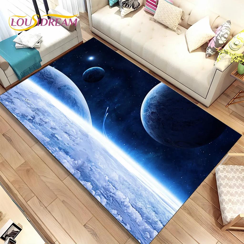 3D Space Fixed Stars Galaxy Earth Area Rug,Carpet Rug for Home Living Room Bedroom Sofa Doormat Decor,Kids Non-slip Floor Mat HD