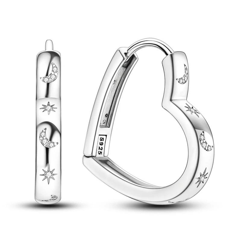 New 925 Sterling Silver Star Moon Earrings for Women Sparkling Zircon Ear Studs Luxury Romantic Fine Jewelry Gift for Girl