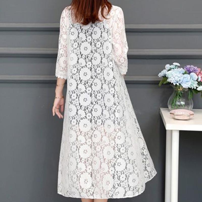Cárdigan de encaje para mujer de longitud media, chal de malla de verano, holgado, hasta la rodilla, ropa de protección solar, chaqueta para mujer, camisa, prenda de abrigo