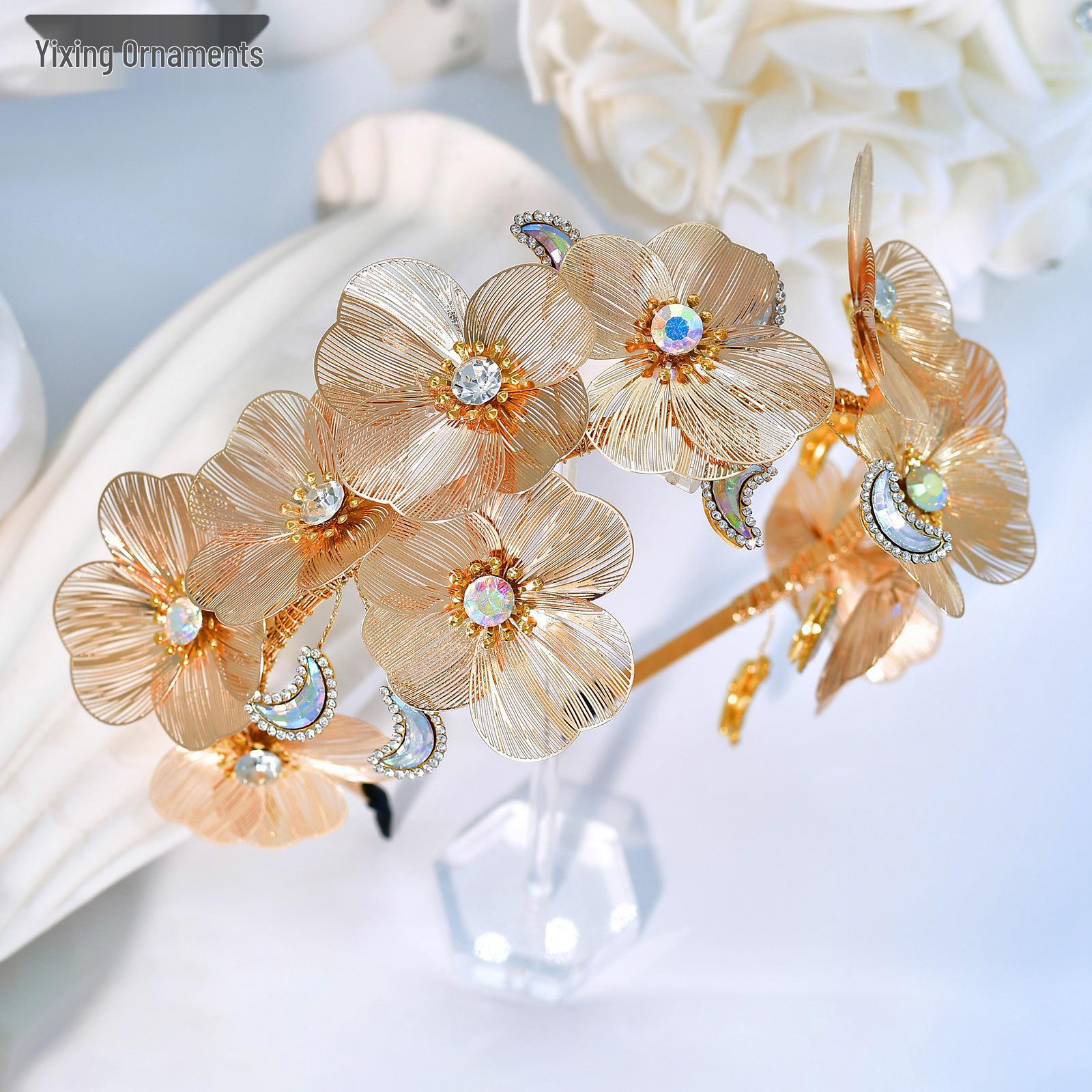 Yixing Ginkgo Leaf Inlaid Flower Headband - Elegant Retro Tree Leaf Petal Headdress for Brides (A410)