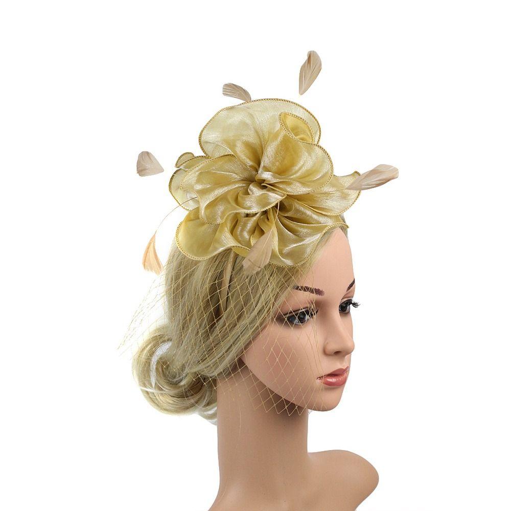 Vintage Detachable Clip Feather Headband Mesh Veil Bridal Headdress Fascinators Hats Women
