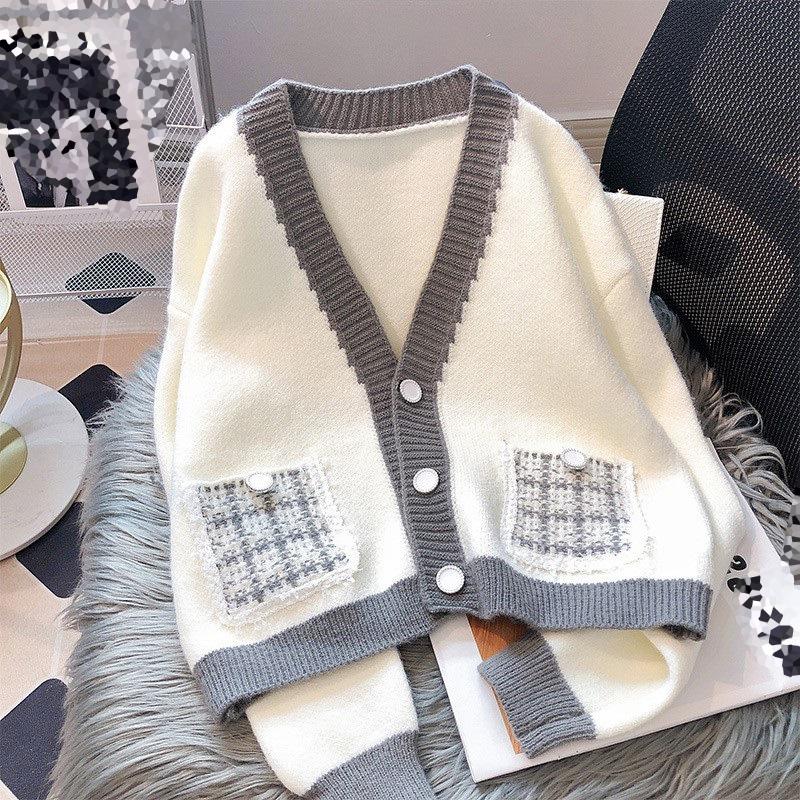 

WTEMPO Пуговицы Вязаные кардиганы Длинные рукава Трикотаж Пальто V-образный вырез Женские Осенне-зимние однотонные повседневные свитера One Size белый