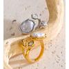 Yhpup Size 8 Stylish Unique Simulated Pearls Zirconia Finger Ring Gold & Platinum Plated Stainless Steel Geometry Retro Jewelry