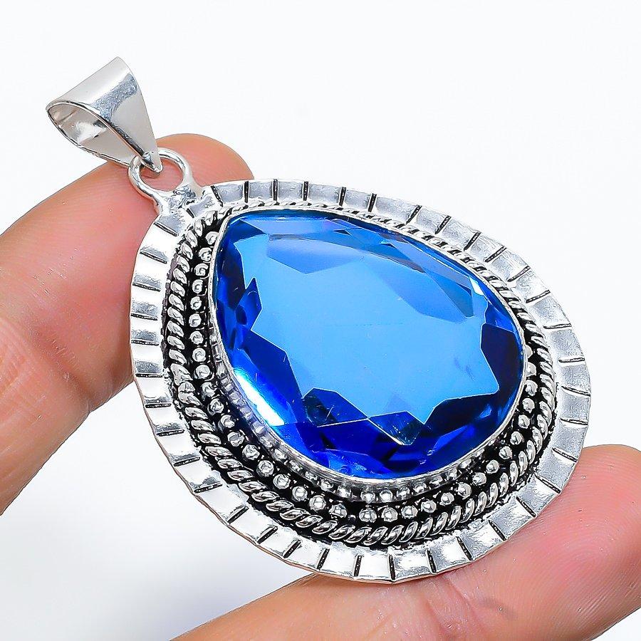 

Танзанит, кварц, драгоценный камень, этническая ювелирная подвеска ручной работы 2,17 дюйма VR-3641