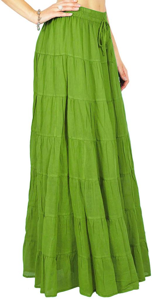 Phagun Damen Sommer Baumwolle Ziegelrot Rock Ethnisches Design Kordelzug Taille -