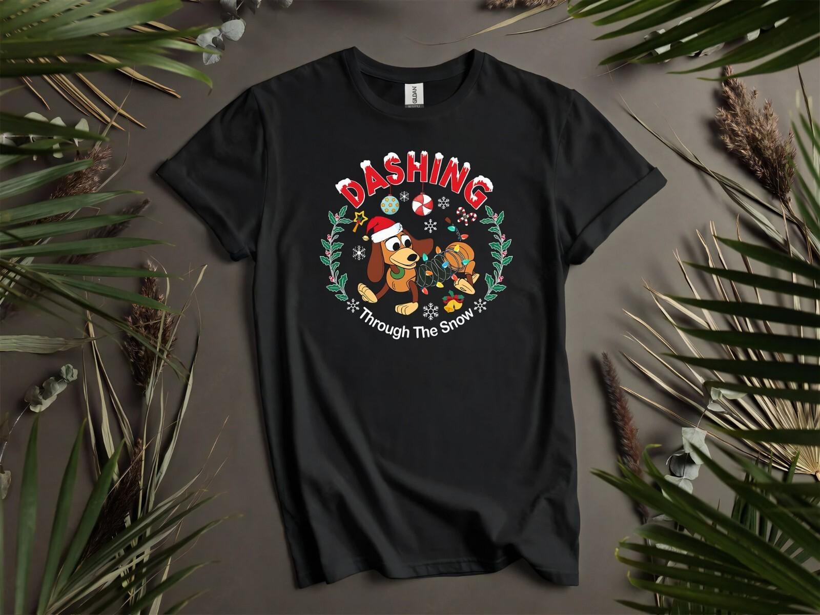 Dashing Through The Snow Slinky Dog Hoodie Tshirt Men Women Unisex AD266 S