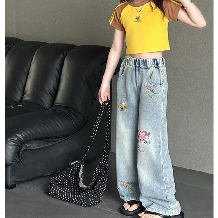 Girls' Straight Leg Jeans Spring and Autumn Trend Wide Leg Pants Girls' Pants Loose Pants Children's Clothing