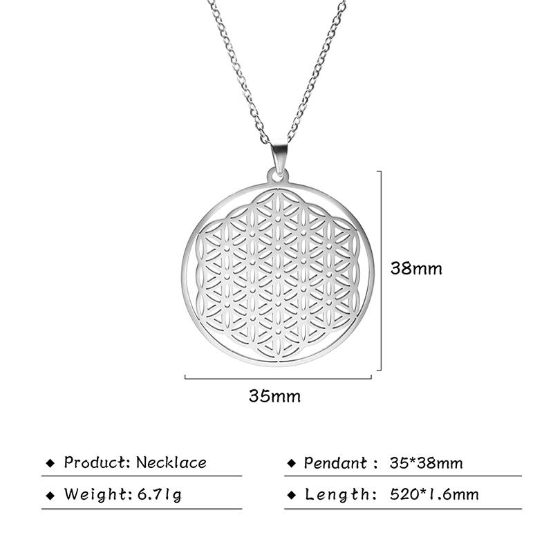 Flower of Life Sacred Geometry Necklace Stainless Steel Mandala Neck Chain Women Men Viking Vintage Universal Spiritual Jewelry