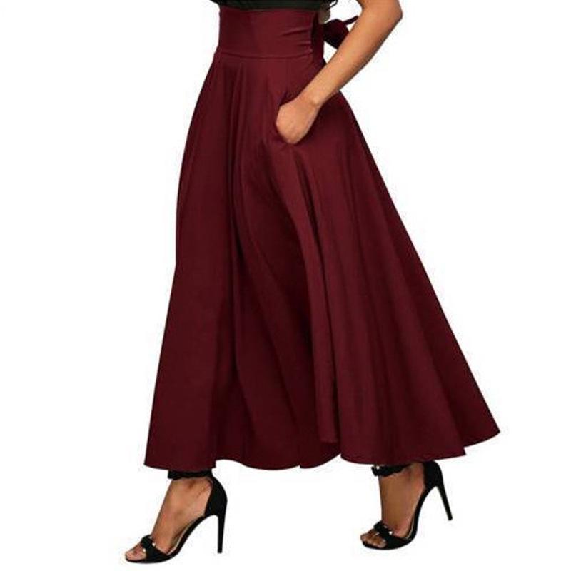 Women's 2026 Spring Waist-Cinched Ankle-Length Skirt - European and American Style Tie-Up Solid Color Design