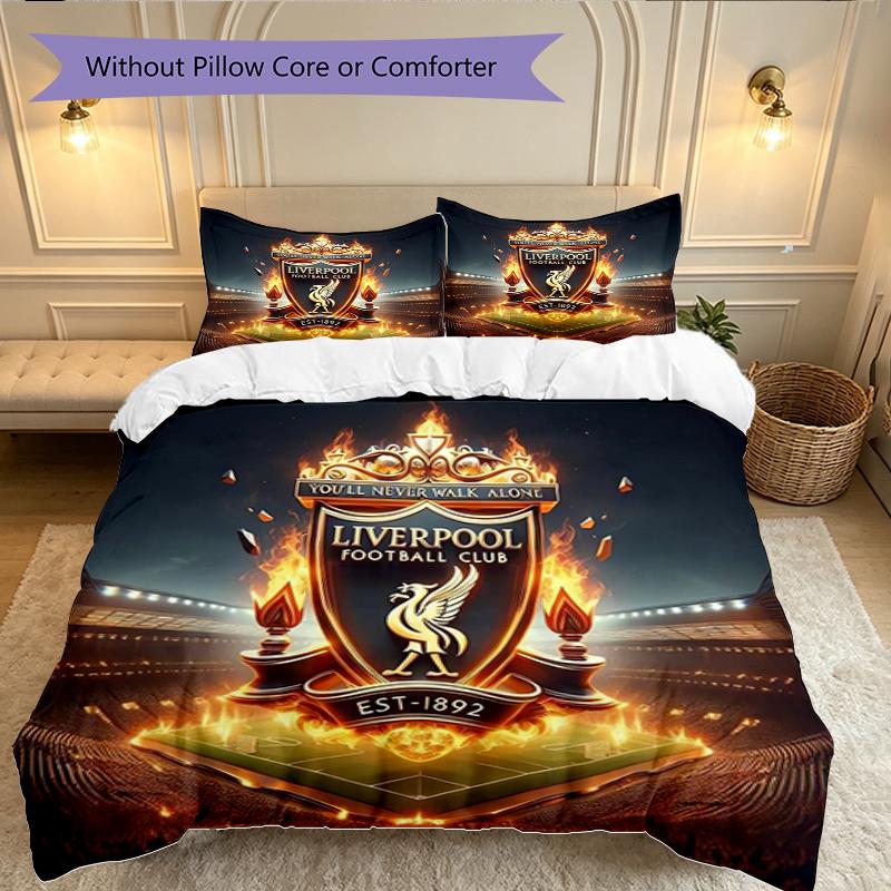 3pcs Liverpool FC Duvet Cover Set, Home Printed Bedding Set, Breathable and Cozy Bedclothes Suitable For Festival Decor