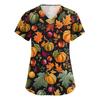Women's V-neck Halloween Printed Short-sleeved Pocket Side-slit Protective Suit Top