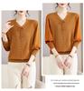 Fashion Casual V-Neck Lace-Up Knitwear Pullover for Women: Long-Sleeved Mother's Day Top