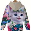 Cute Kitty Graphic Long Sleeve Hooded Sweatshirt Kids Clothes Spring Fall