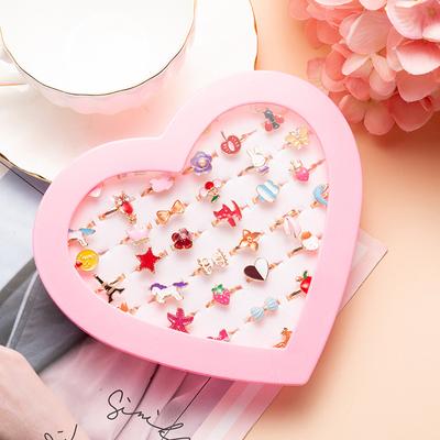 10PC Random Cartoon Fruits Rhinestone Finger Rings Sets Mixed Color Children Flowers Butterflies Jewelry Accessories