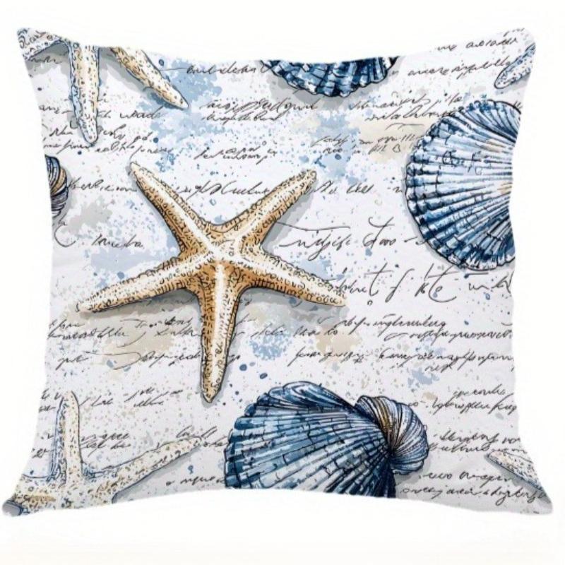 Vintage Starfish Shell Pillow Covers Illustration Pattern Cushion Covers Single Sided Coastal Nautical Decorative Home Decor