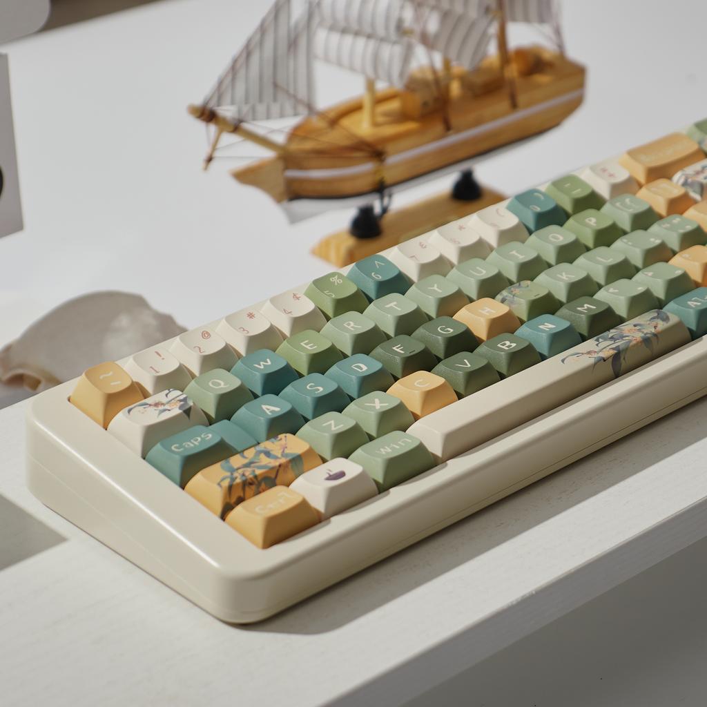 159keys Retro Green Ancient Keycap Style Jingui Oolong Chinese Painting For Mechanical Keyboard PBT Cherry URE Five-Sided Keycap