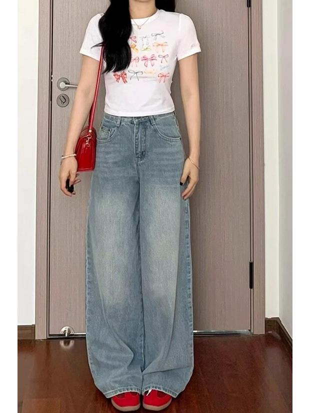 

Джинсы больших размеров для миниатюрных, стройнящие, с широкими штанинами: Свободный крой для более высокого вида 4X Large светло-синий