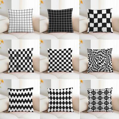 Black and White Plaid Print Decorative Pillowcase Bedroom Living Room Square Cushion Pillowcase