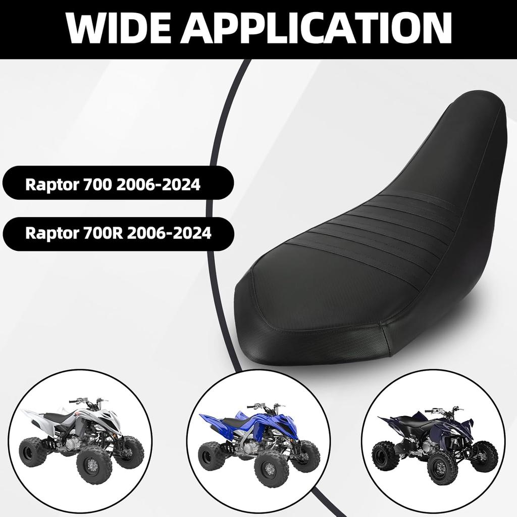 ATV Seat Cover Non-Slip Soft Waterproof for Raptor 700 700R 2006-2024, High Elastic Leather Black