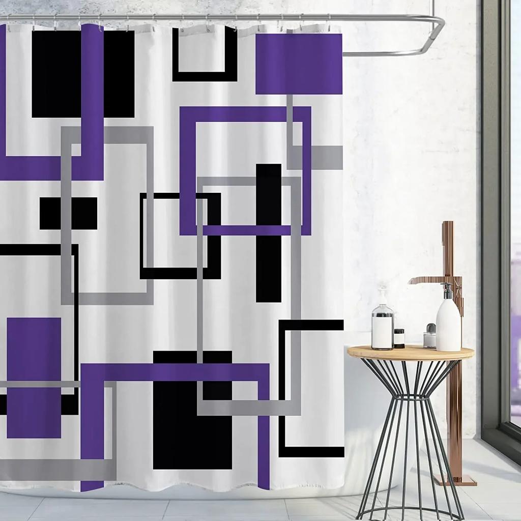 Black And White Shower Curtains Black Grey Geometric Abstract Mid Century Modern Minimalist Fabric Curtain For Bathroom Decor