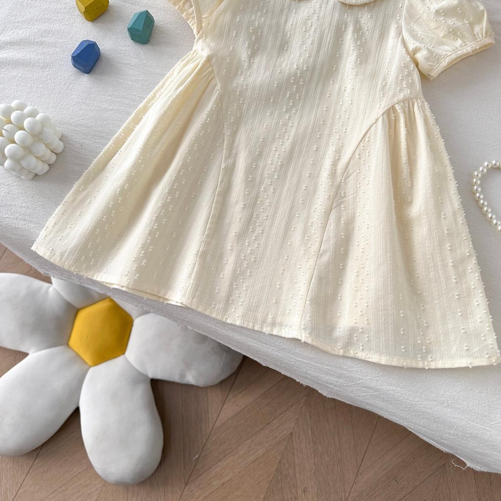 Summer Girls Puff Sleeve Dress With Doll Collar And Embroidery Princess Cotton Party Wear